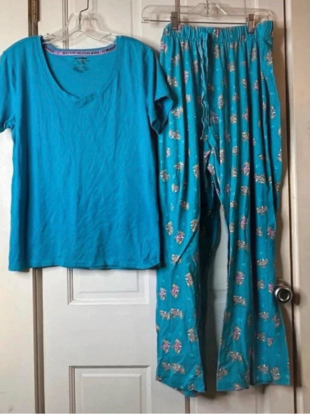 Joe Boxer Teal Blue Short-Sleeve Top and Printed Pants Pajama Set